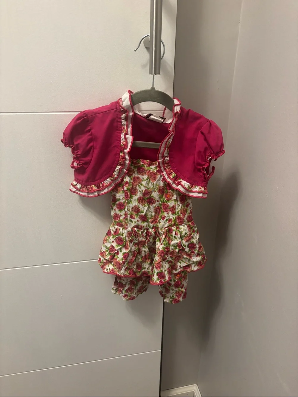 Vintage Citlacis USA Baby Girls 12-18M Rose Floral Ruffle Dress Bolero 2pc